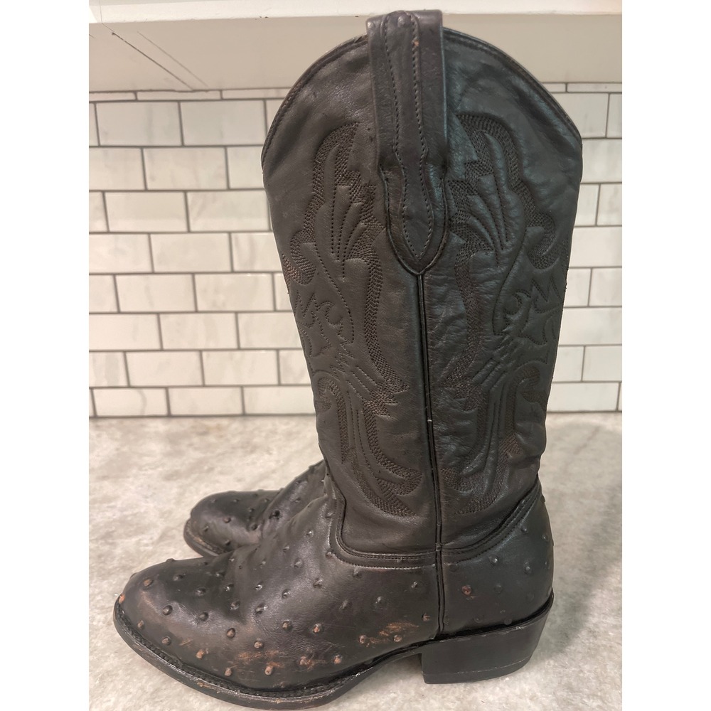 Vintage Oro Rio Grande Boots Mens 7.5 Black Full Quill Ostrich Leather Western